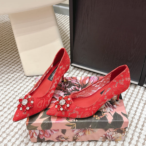 DG Pumps Crystals 6.5cm Red Taormina Lace 663081