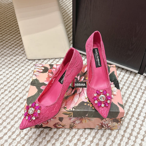 DG Pumps Crystals 9cm Hot Pink Taormina Lace 663083