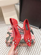DG Pumps Crystals 9cm Red Taormina Lace 663084
