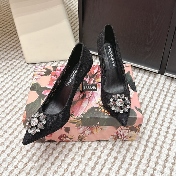 DG Pumps Crystals 9cm Black Taormina Lace 663085