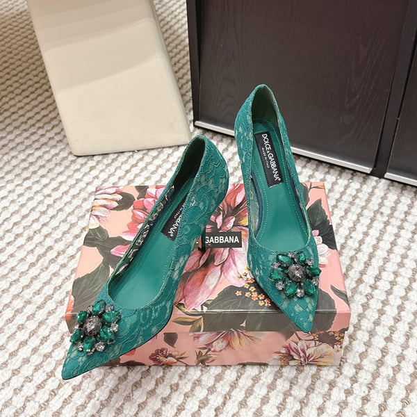 DG Pumps Crystals 9cm Teal Green Taormina Lace 663087