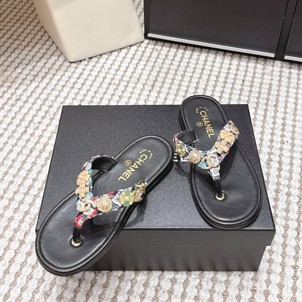 CC 26s Flip-Flop Black With Multicolor Tweed Sheepskin 632366