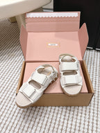 Miu 26s Velcro Sandals Ivory Nylon Suede 632330
