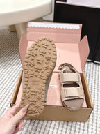 Miu 26s Velcro Sandals Light Brown Nylon Suede 632331