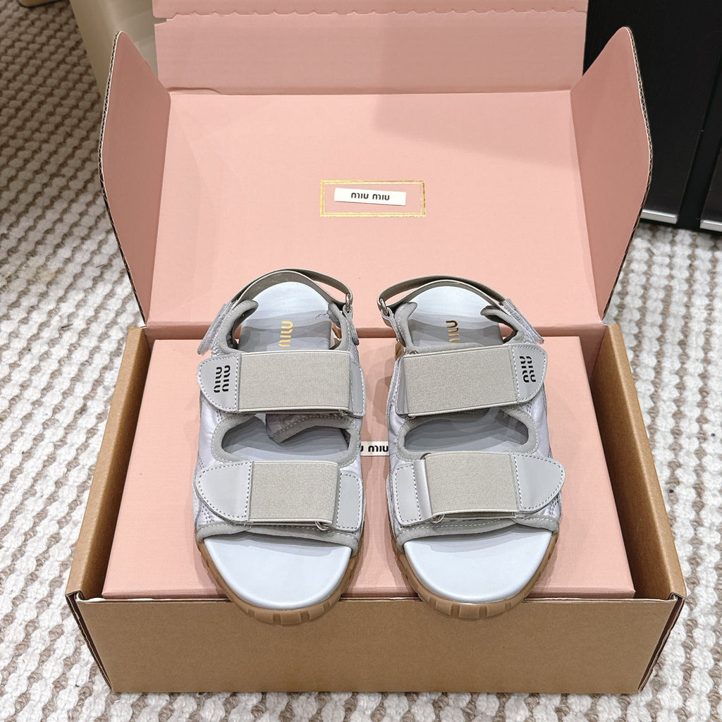 Miu 26s Velcro Sandals Grey Nylon Suede 632332
