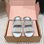 Miu 26s Velcro Sandals Grey Nylon Suede 632332