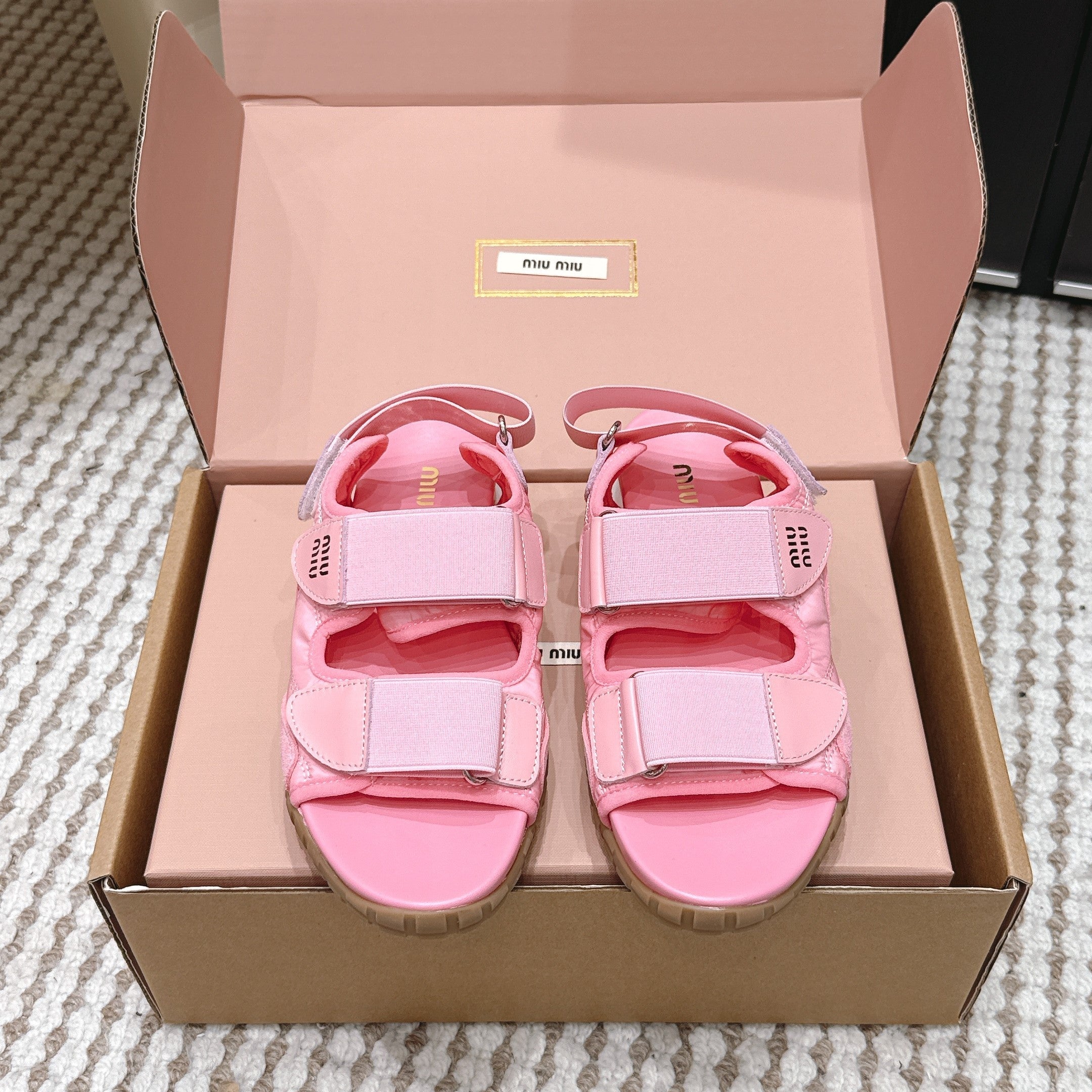 Miu 26s Velcro Sandals Pink Nylon Suede 632333
