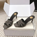 YSL 26ss High-Heeled Slippers 75 Dark Gray Canvas Calfskin 654748