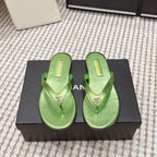 CC 26ss Flip-Flops Green Metalic Sheepskin 653602