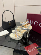 GG Pump 10.5cm With Crystal Interlocking G Ivory Sliver Leather