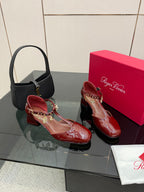 RV 26WF New T-Strap Rhinestone Strap Sandals 4.5 Burgundy Patent Leather 629890