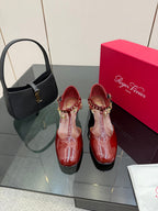 RV 26WF New T-Strap Rhinestone Strap Sandals 4.5 Burgundy Patent Leather 629890