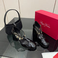 RV 26WF New T-Strap Rhinestone Strap Sandals 7cm Black Patent Leather 629891