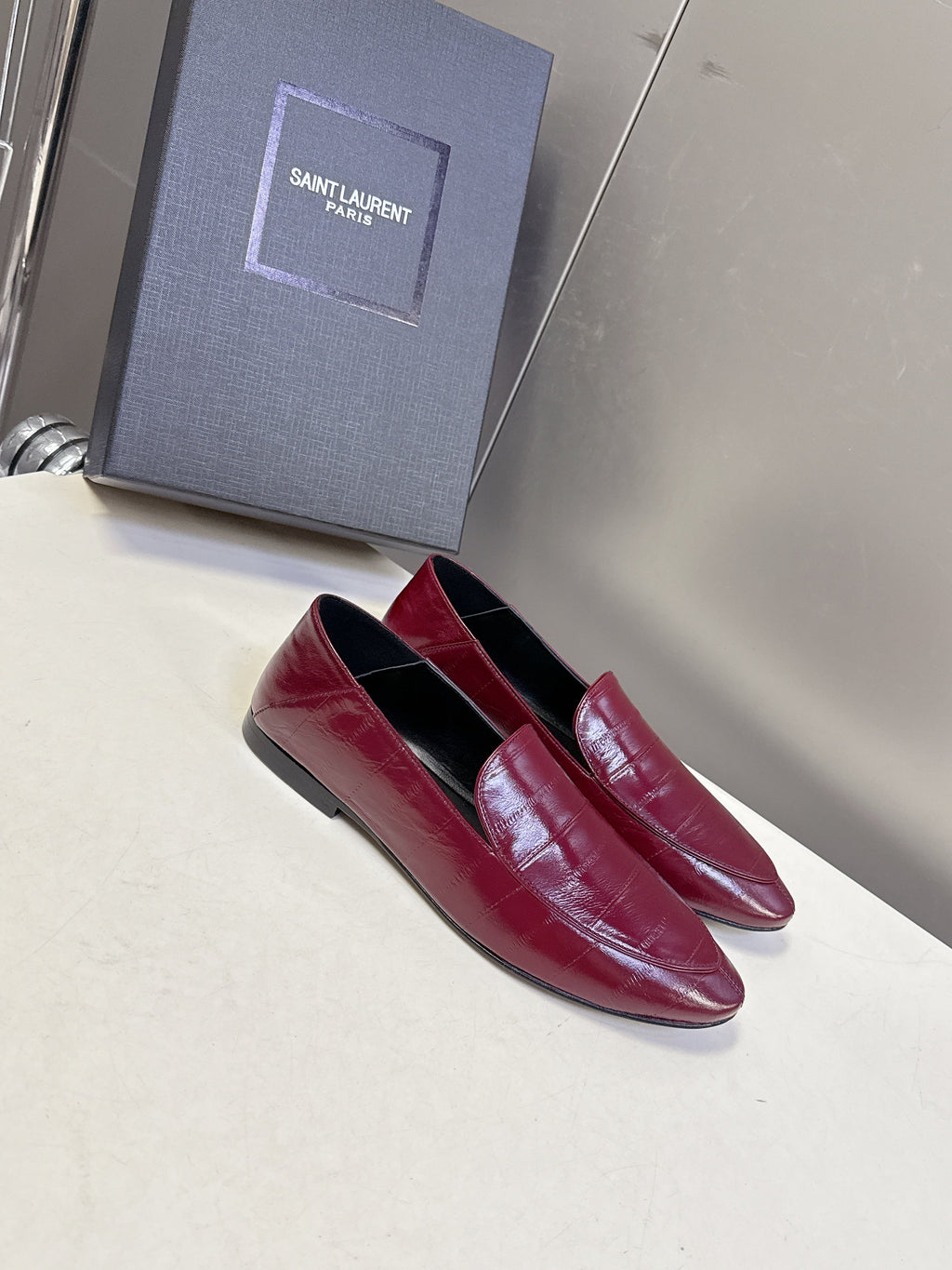 YSL 26s Loafer Burgundy Embossed Leather 635585