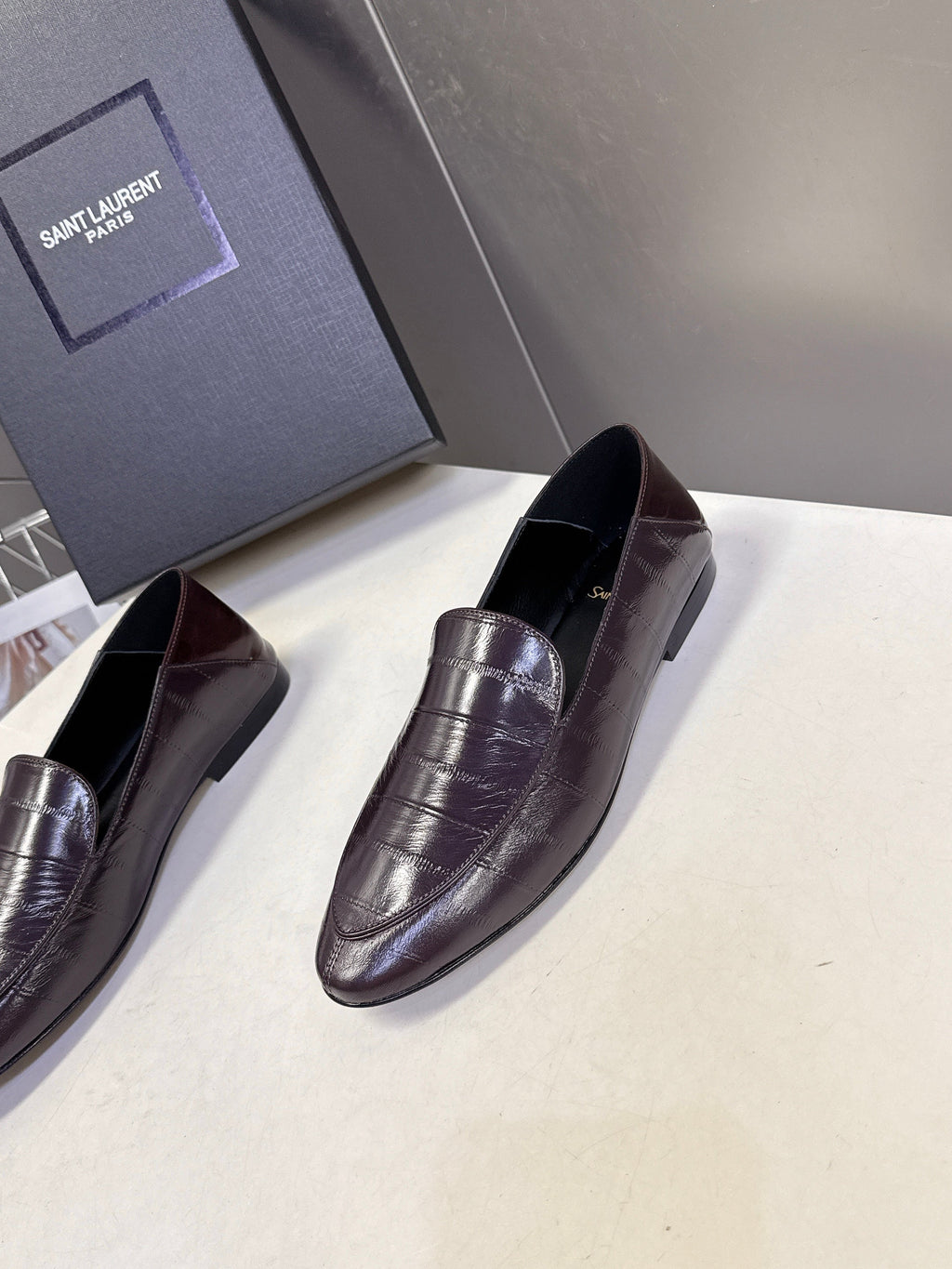 YSL 26s Loafer Dark Brown Embossed Leather 635586