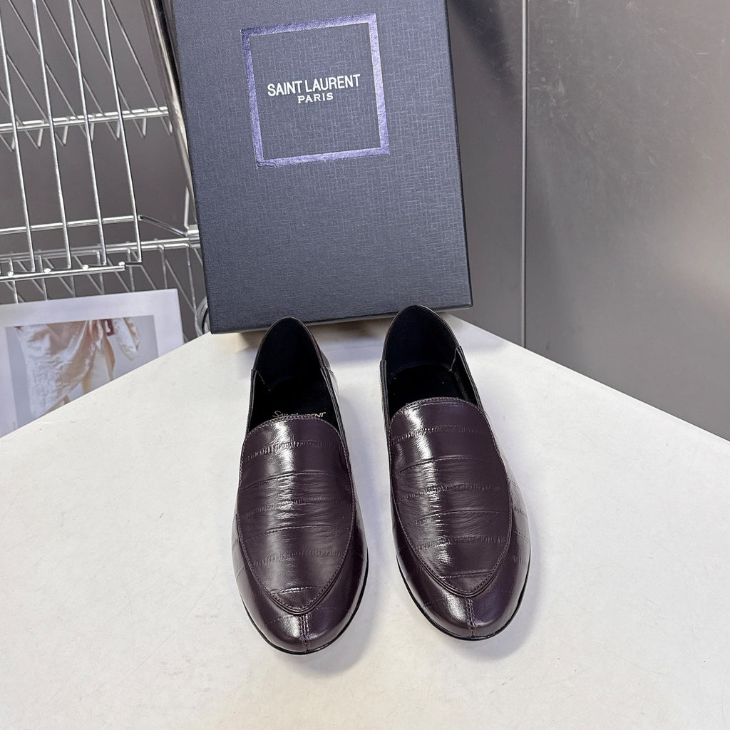 YSL 26s Loafer Dark Brown Embossed Leather 635586