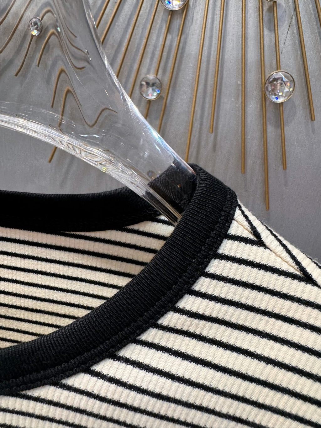 Celine 25  Striped Knitted Long-sleeved T-shirt White Black Cotton