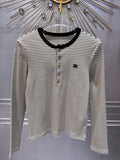 Celine 25  Striped Knitted Long-sleeved T-shirt White Black Cotton