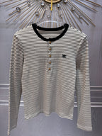 Celine 25  Striped Knitted Long-sleeved T-shirt White Black Cotton