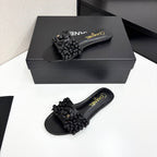 CC 25C Mules Flower Black Calfskin