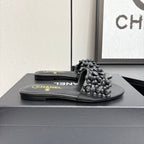 CC 25C Mules Flower Black Calfskin