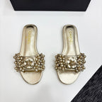 CC 25C Mules Flower Gold Metalic Calfskin