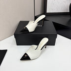 CC Mules Heels White Mix Black Patent Leather 301508