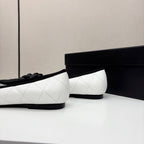 CC 25 Ballet Flat Flower White Quilted Calfskin