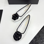 CC 25 Ballet Flat Flower White Quilted Calfskin