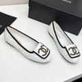CC 25 Ballet Flat Large Logo White Quilted Calfskin
