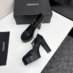 CC 25S Mary Jane Platform 11cm Black Calfskin Grosgrain