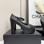 CC 25S Mary Jane Platform 11cm Black Calfskin Grosgrain