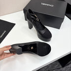 CC 25S Mary Jane Platform 11cm Black Calfskin Grosgrain