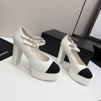 CC 25S Mary Jane Platform 11cm Cream Calfskin Grosgrain