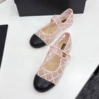 CC 25 Mary Jane White Pink Mesh Black Calfskin