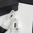 CC 25 Mary Jane White Mesh Black Calfskin
