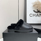 CC furry mule black cowhide and wool 532573