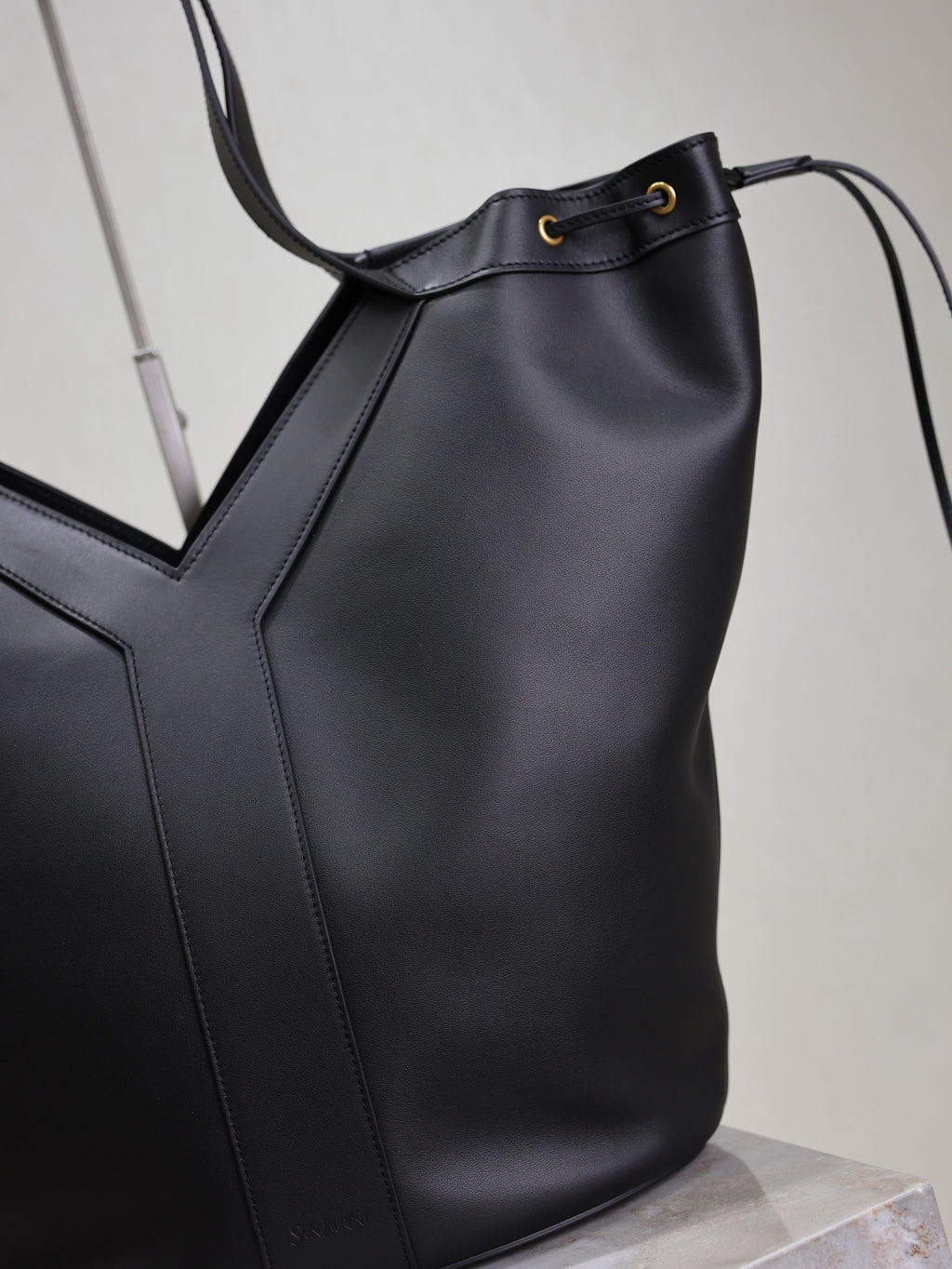 Y Large Leather HOBO Bag Black Leather