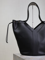 Y Large Leather HOBO Bag Black Leather