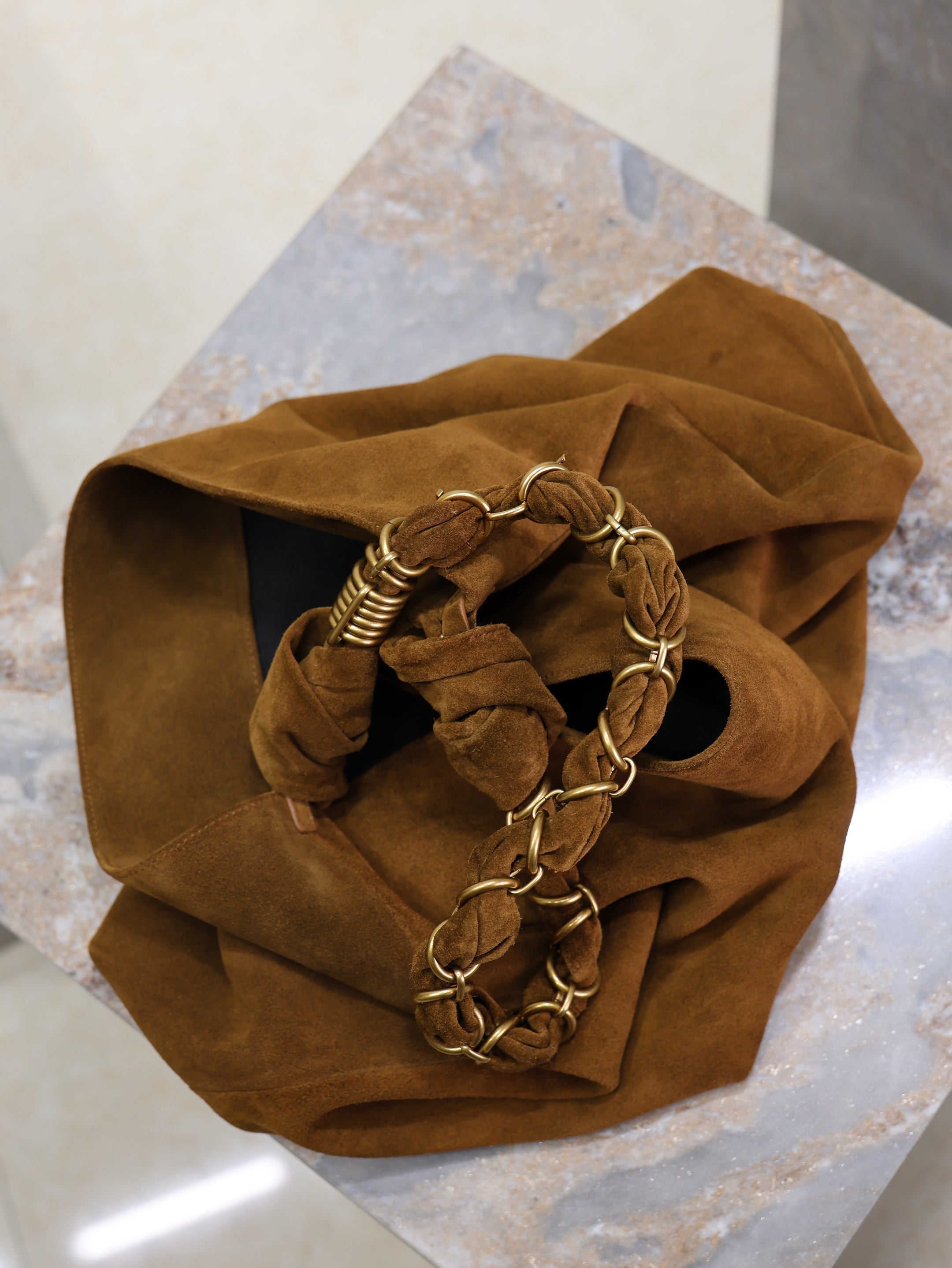 AMALIA Tote Bag 40cm Dark Brown Suede GHW