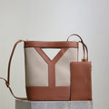 Y Small Bucket 23cm Caramel Beige Canvas Leather