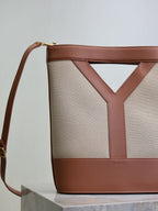 Y Small Bucket 23cm Caramel Beige Canvas Leather