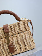 YSL Vanity Bag Beige Brown Raffia Cowhide