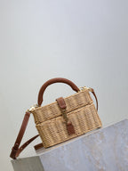 YSL Vanity Bag Beige Brown Raffia Cowhide