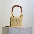 Gaby Bucket 17cm Brown Beige Raffia Leather GHW
