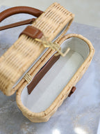 Gaby Vanity Bag Beige Brown Raffia Leather