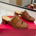VT 2025 Signature Heeled Mule Brown Calf Leather 295076
