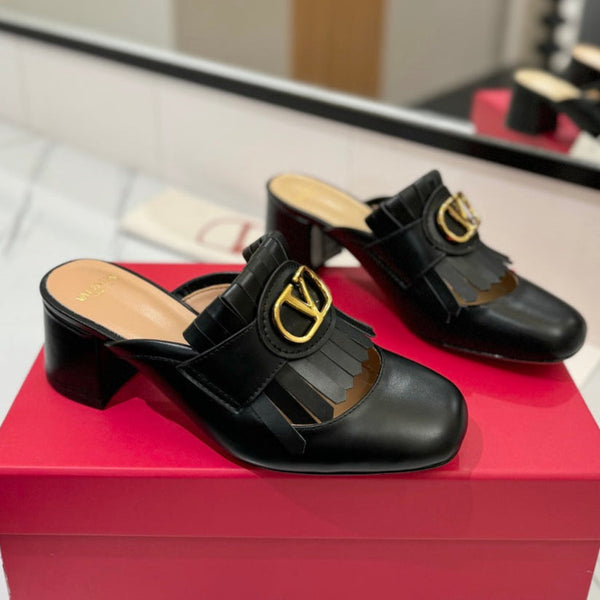 VT 2025 Signature Heeled Mule Black Calf Leather 295079