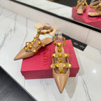 VT Rockstud Sandals Flat Nude Gold Cowhide