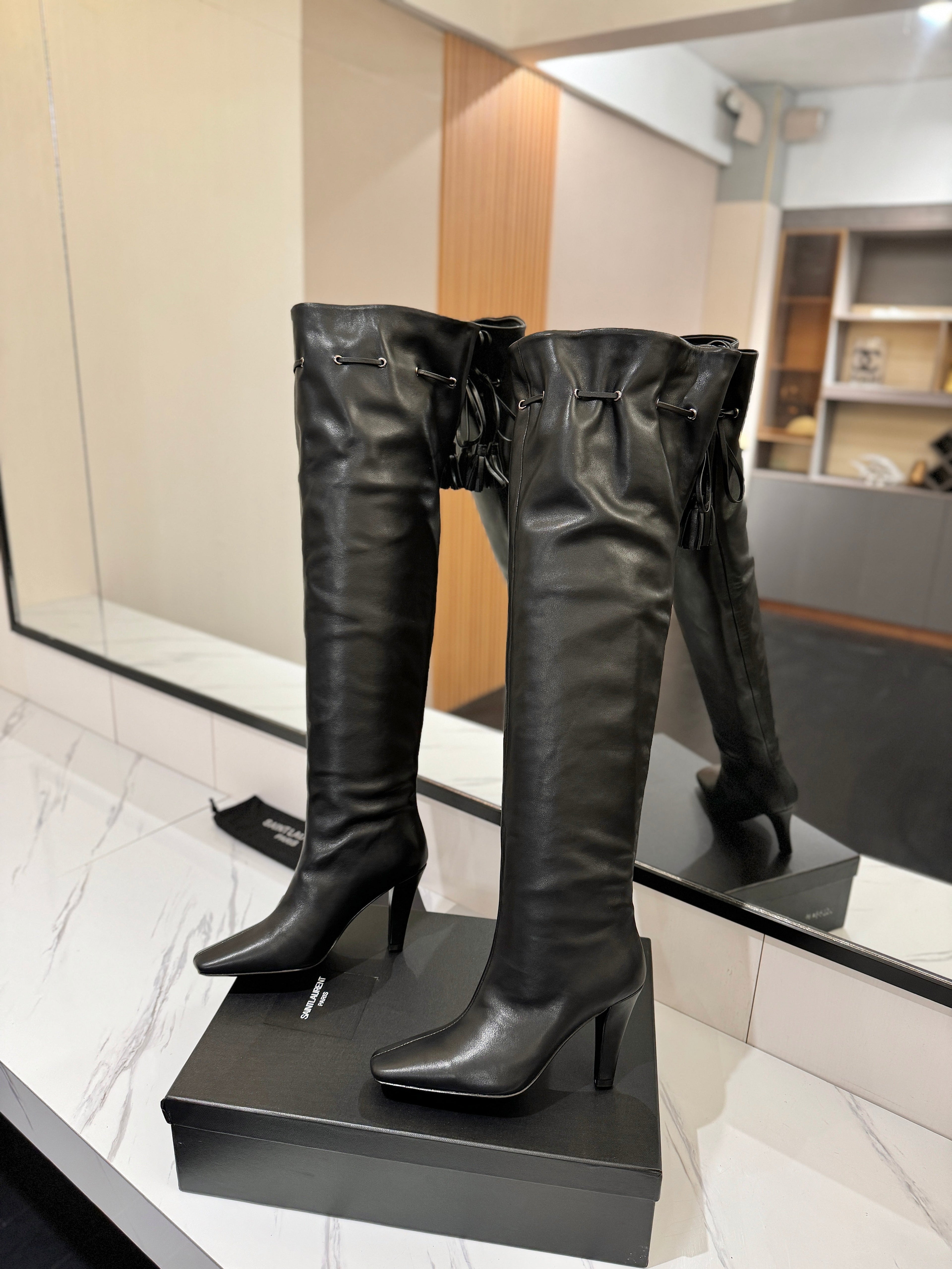 YSL 25 Over-the-Knee Martin Boot Black Calfskin 520782